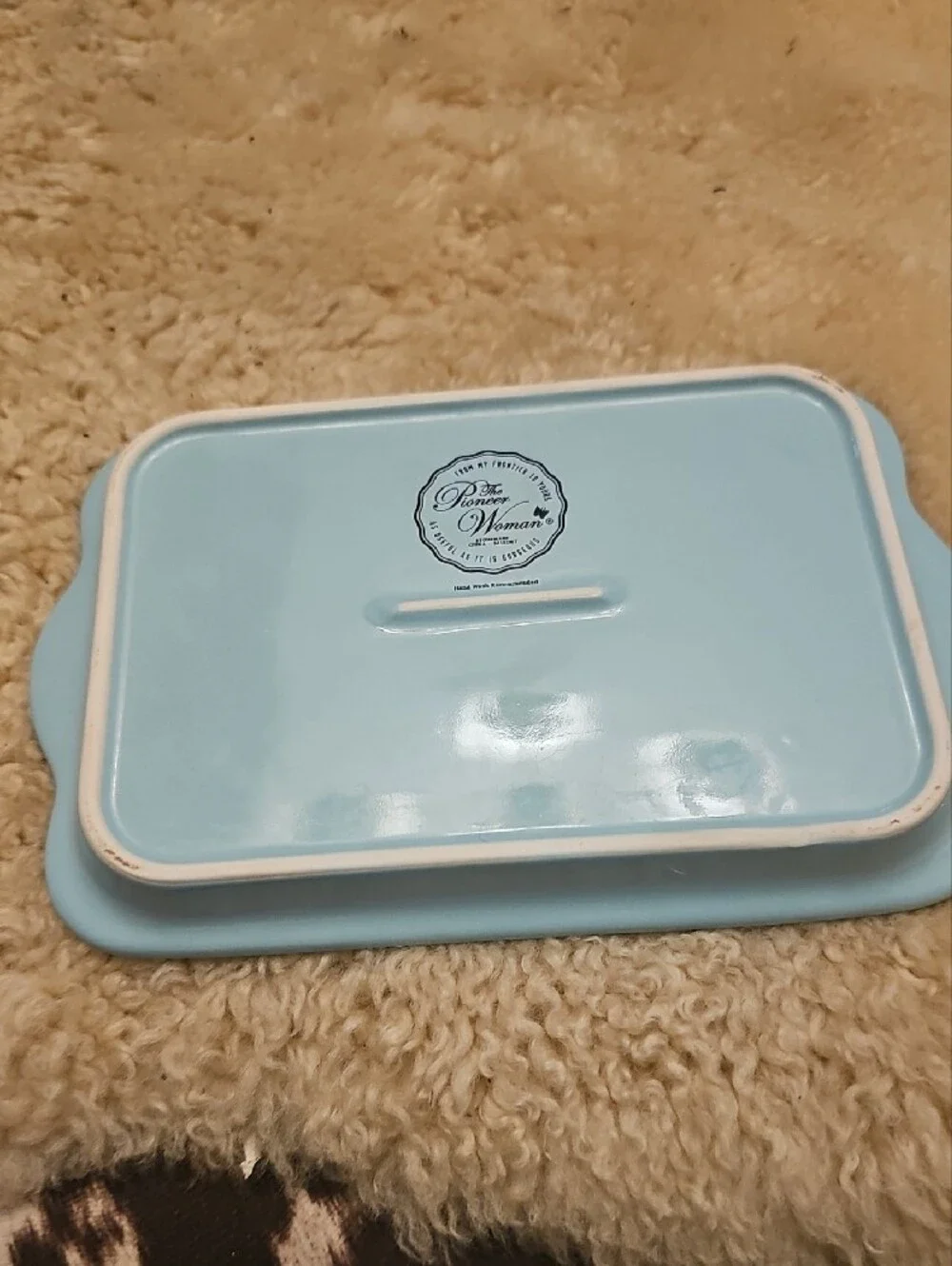 The Pioneer Woman Light Blue Floral Ceramic Butter Dish with Clear Glass Knob